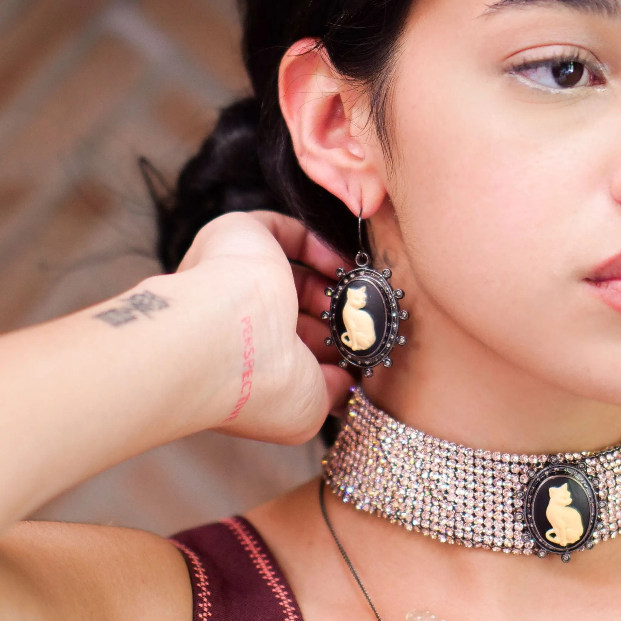 Cat Cameo Earrings