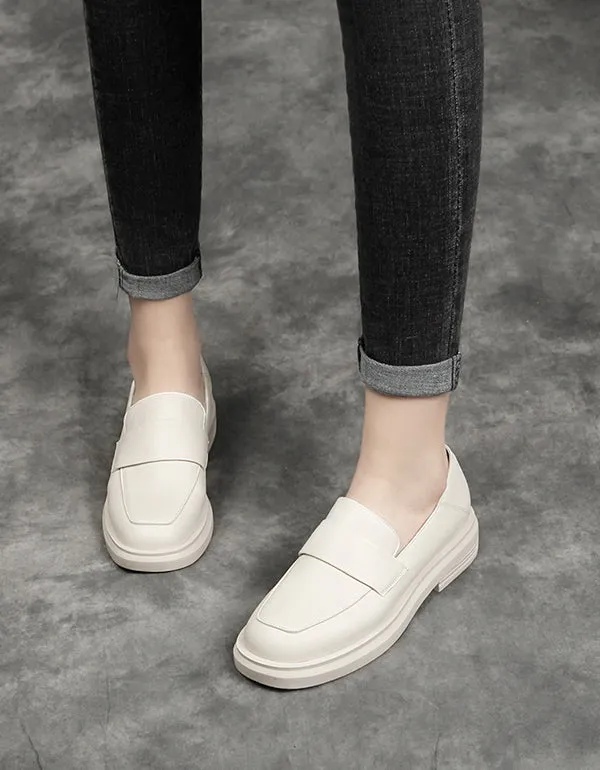Cowhide Spring Simple Retro Leather Loafers