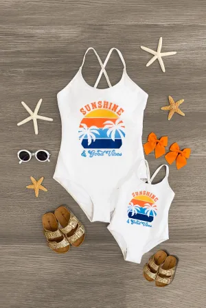 Mom & Me - "Sunshine & Good Vibes" White Swimsuit