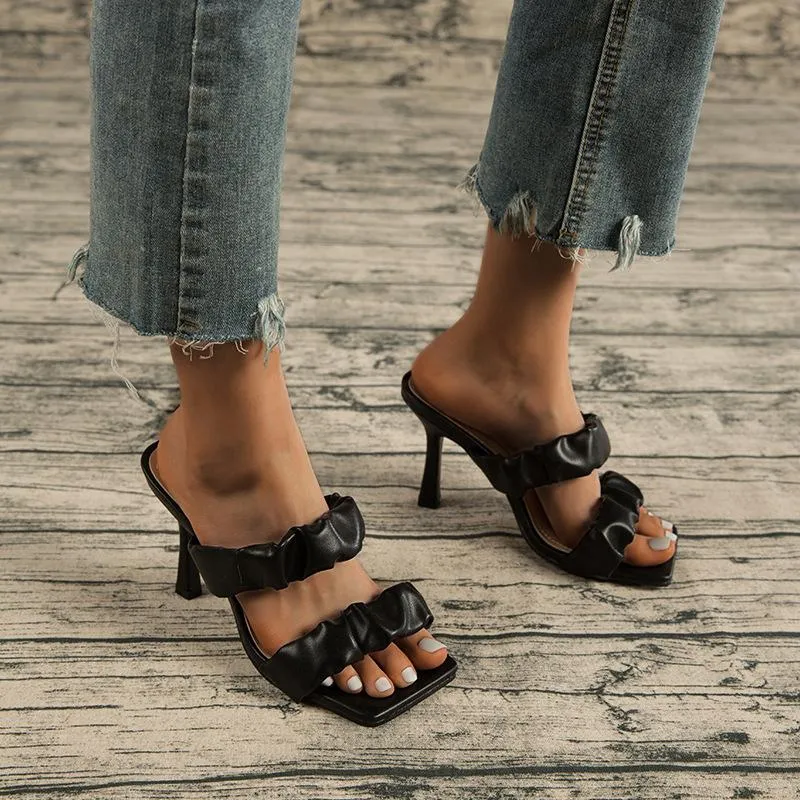 Ruched Detail Heeled Sandals